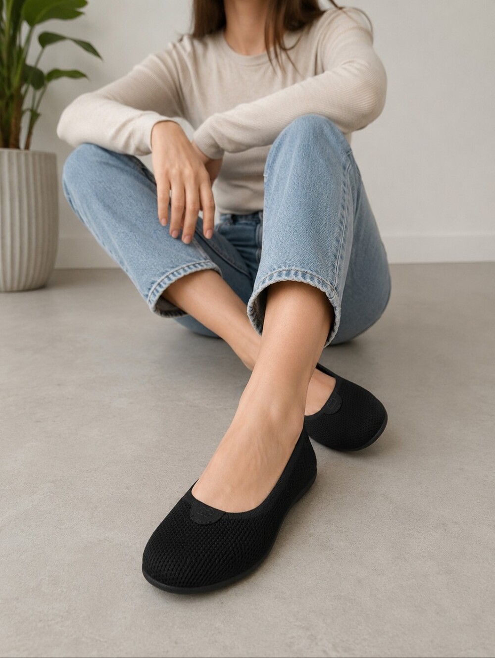 Merinos Women's Wool Knit Ballet Flats - Black - Size 7 - New Without Box